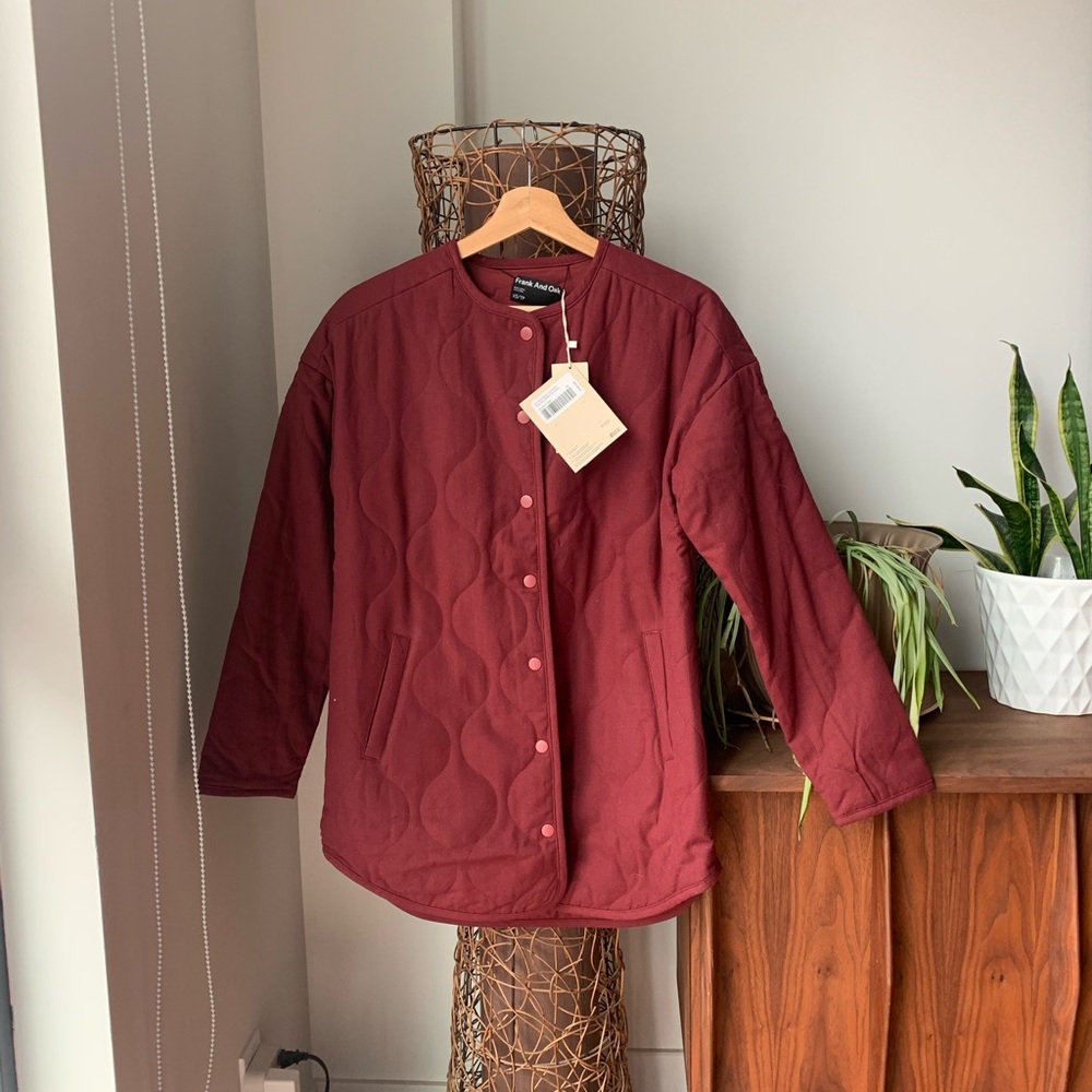 NWT Long Quilted Jacket in Truffle Red